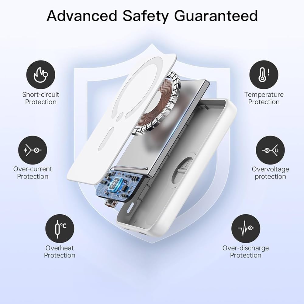 Wireless Magnetic Power Bank by Problems Solved, portable 5000mAh charger with MagSafe and 15W fast charging capability.