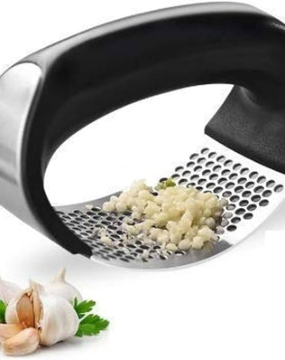 Problems Solved stainless steel garlic press with ergonomic handle and garlic crusher for easy, efficient garlic mincing.