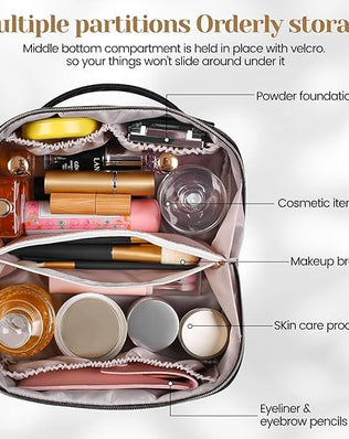 Leather waterproof makeup bag by Problems Solved, portable cosmetic bag for women with a sleek design and secure zip closure.