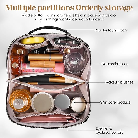 Leather waterproof makeup bag by Problems Solved, portable cosmetic bag for women with a sleek design and secure zip closure.
