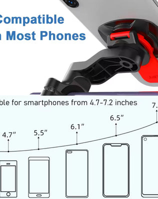Problems Solved motorcycle bike phone holder stand with adjustable support, shown mounted on a motorcycle handlebar.