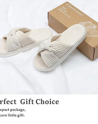 Slippers for Women Memory Foam House Bedroom Cord Bow Crossbands Slide