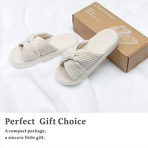 Slippers for Women Memory Foam House Bedroom Cord Bow Crossbands Slide