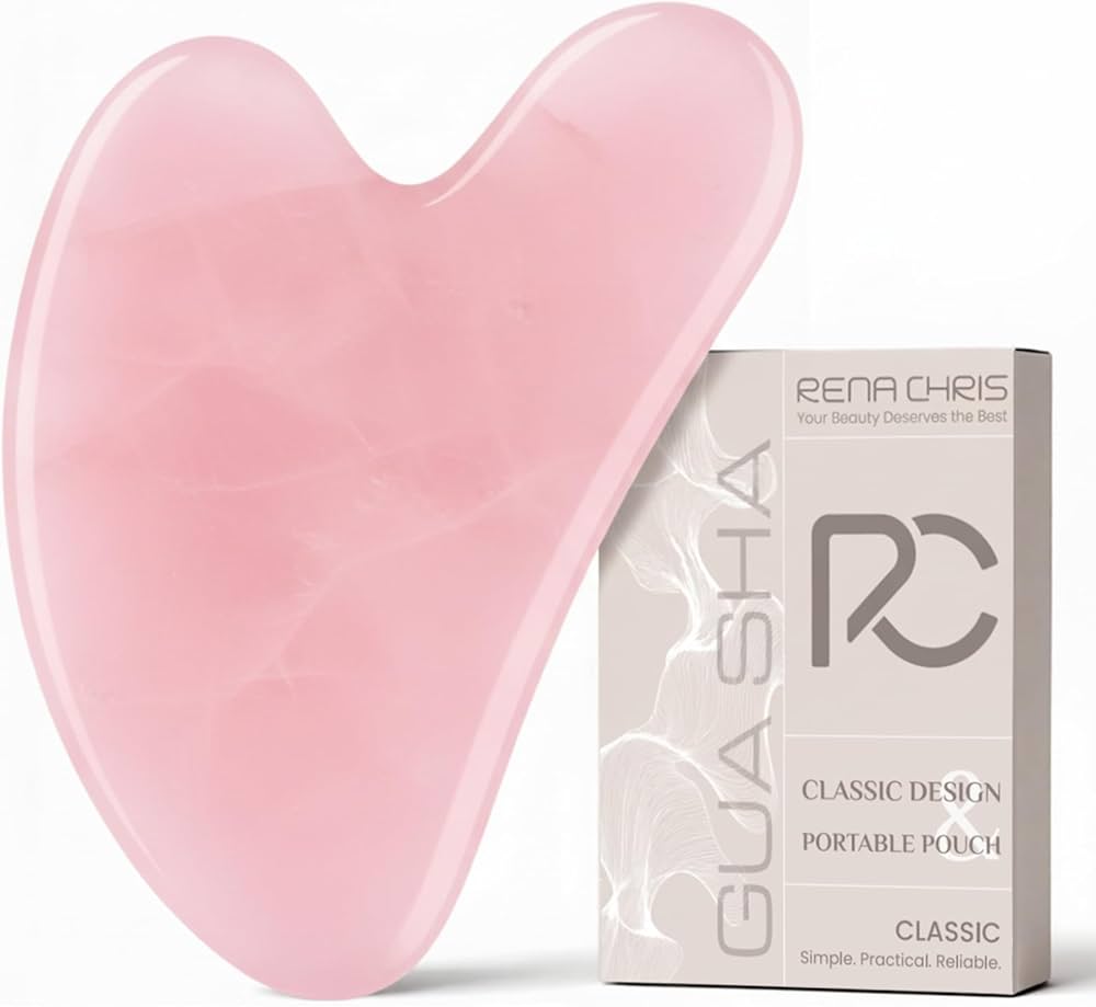 Facial Tools, Natural Rose Quartz Gua Sha Stone, Face Guasha Tool for Jawline
