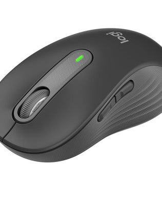 Problems Solved Signature M650 L full-size wireless mouse with ergonomic design and multiple buttons on a desk.