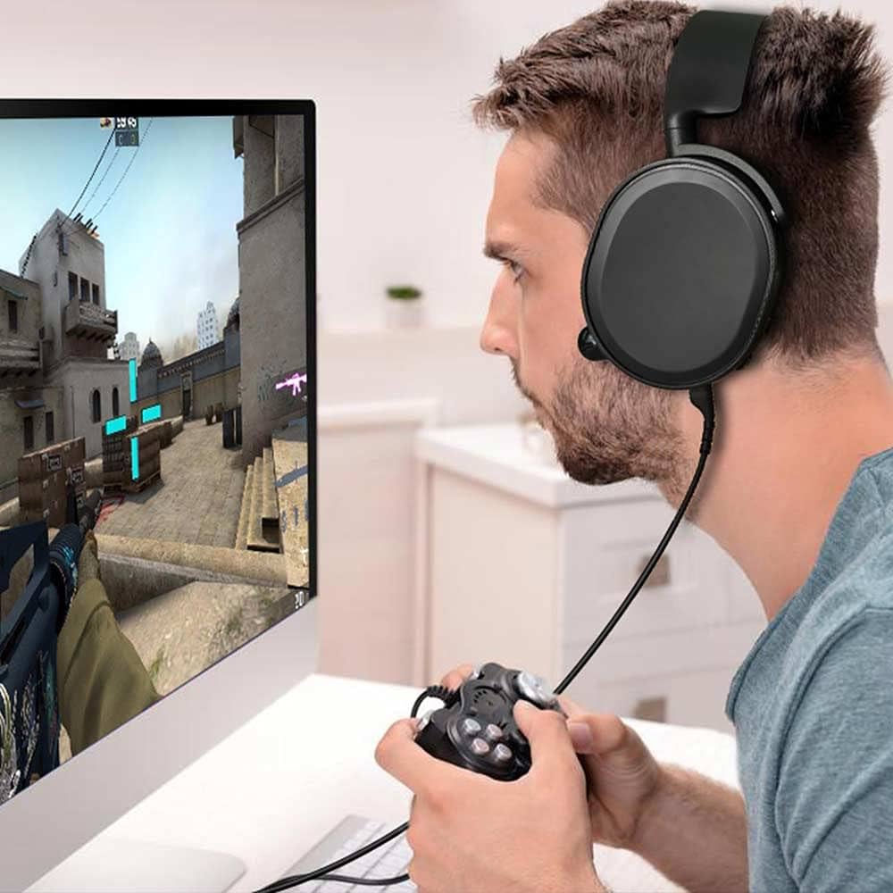 Problems Solved replacement audio cable for SteelSeries gaming headset, with 3.5mm jack and durable black design.