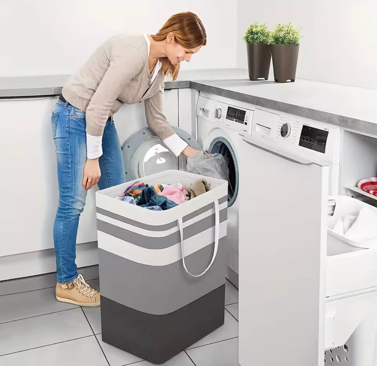 Extra Large Waterproof Laundry Hamper with Extended Handle - Foldable