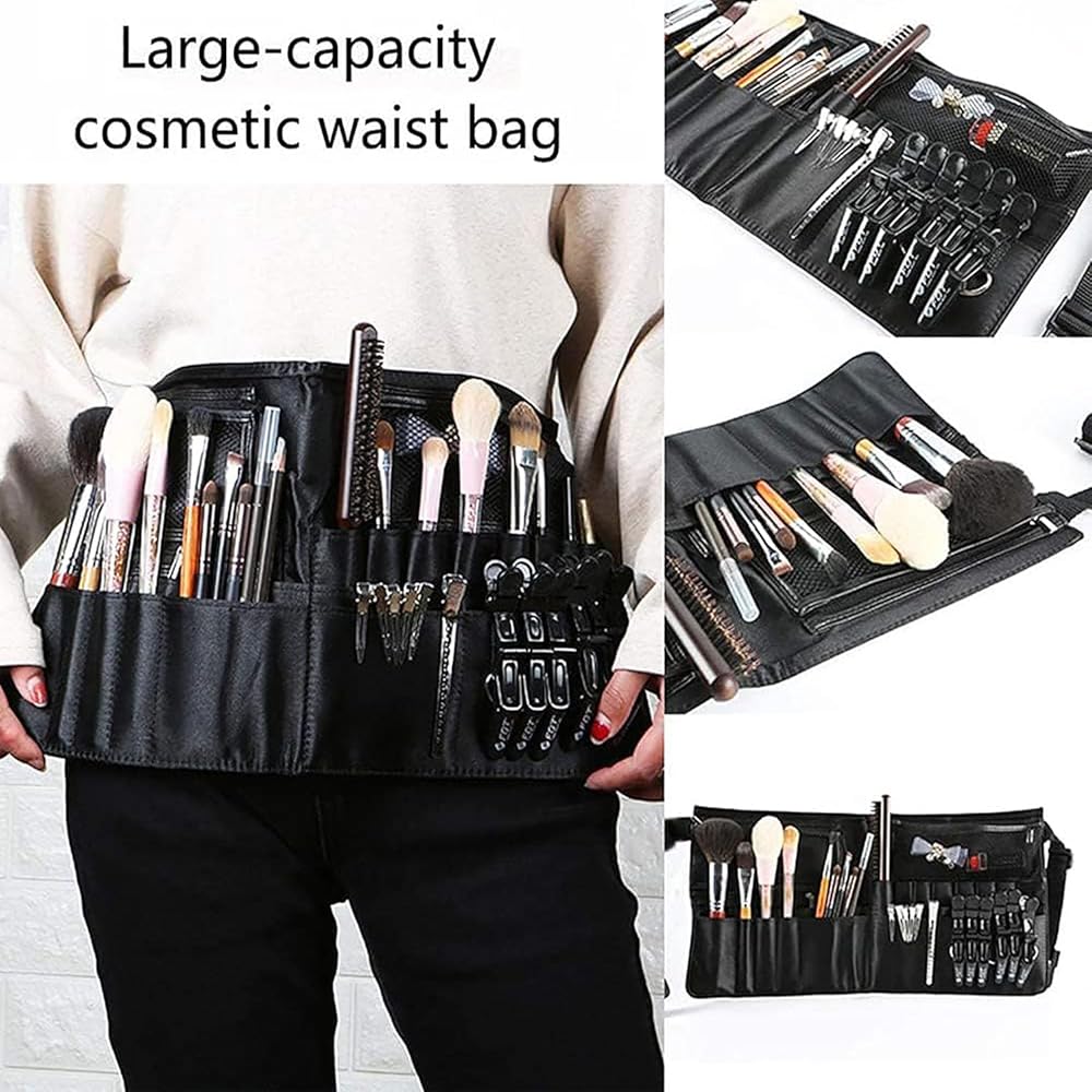 Problems Solved makeup brush cosmetic bag with organized compartments, ideal for makeup artists and beauty enthusiasts.