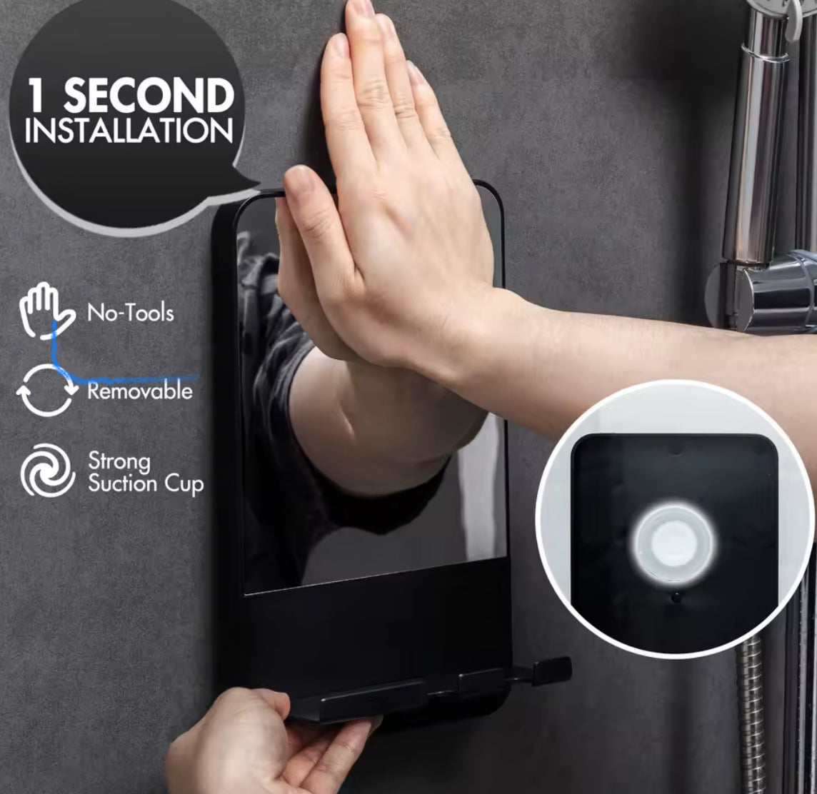 Shower Shaving Mirror with Storage Tray, with Razor Holder, Suction Cup Removable - Problems Solved