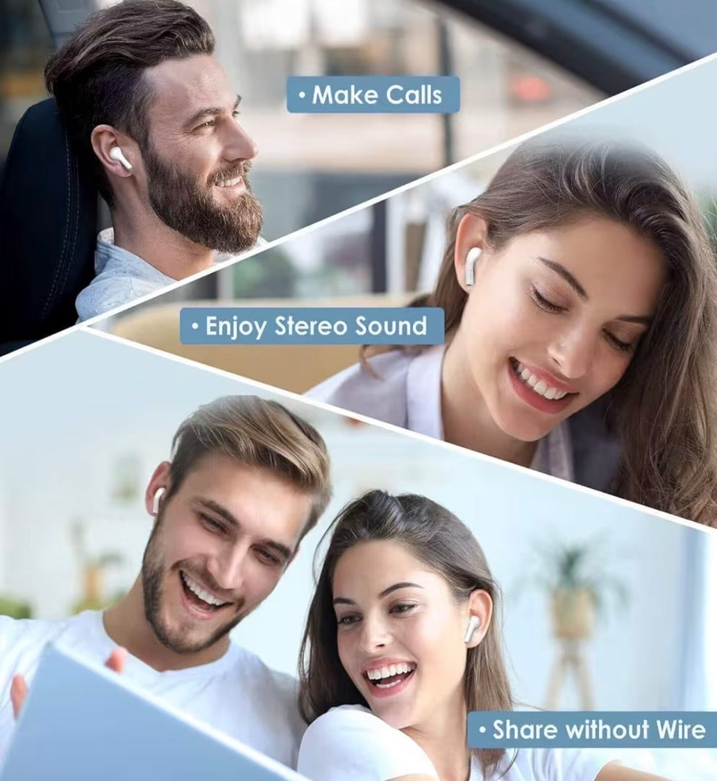 Wireless Earbuds Bluetooth 5.0 with noise cancelling from Problems Solved, shown in sleek black, with charging case and in-ear design.