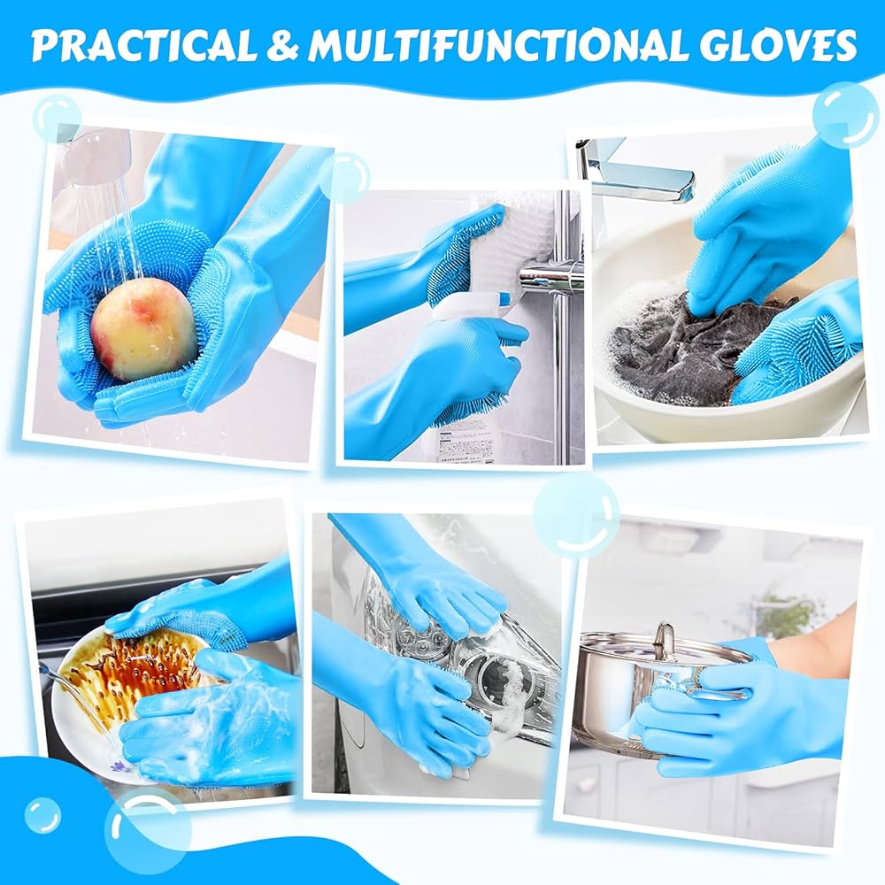 Pet Grooming Silicone Gloves (Blue) Dog Gloves with Silicone Hair Removal Gloves
