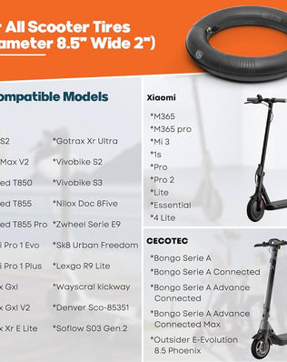 Problems Solved 8.5-inch inner tube for electric scooter, compatible with various scooter models, shown inflated with valve visible