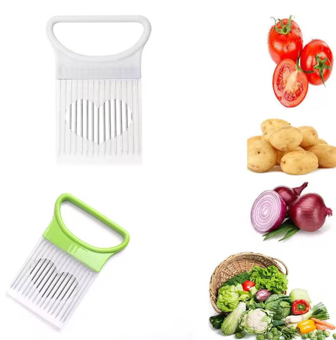 Stainless Steel Onion Slicer & Vegetable Holder - Problems Solved
