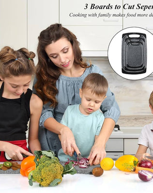 Problems Solved chopping boards set with multiple cutting boards in various sizes, made of durable wood for kitchen use.