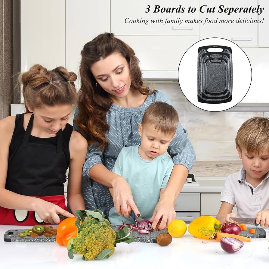 Problems Solved chopping boards set with multiple cutting boards in various sizes, made of durable wood for kitchen use.