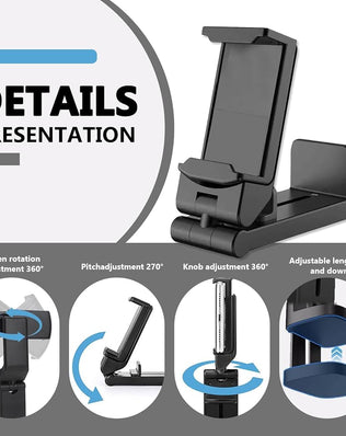 Problems Solved airplane in-flight phone holder with 360° rotating clamp, universal adjustable mount for smartphones.