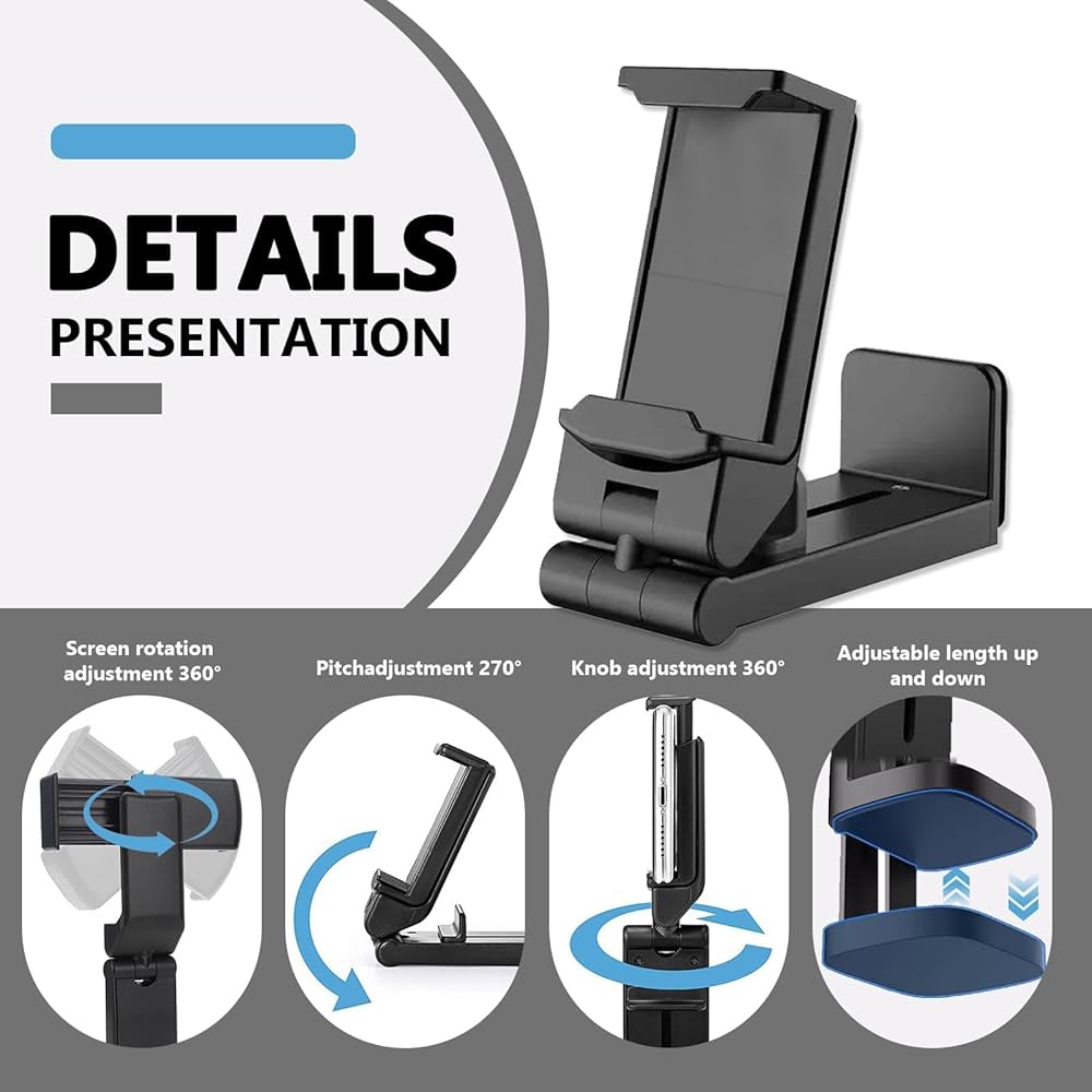 Problems Solved airplane in-flight phone holder with 360° rotating clamp, universal adjustable mount for smartphones.