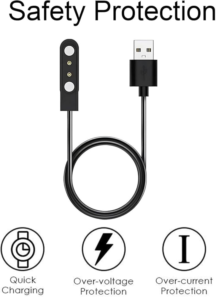 Problems Solved magnetic smartwatch charger cable, 3.3ft length, compatible with various smart watches, showing the magnetic connector and cable.