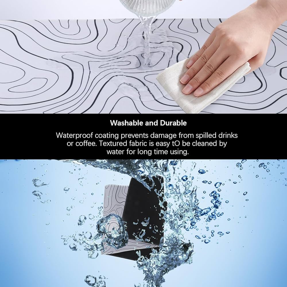 Large Problems Solved topographic contour gaming mouse pad, extended XL mouse mat with detailed terrain design for gaming and desk use