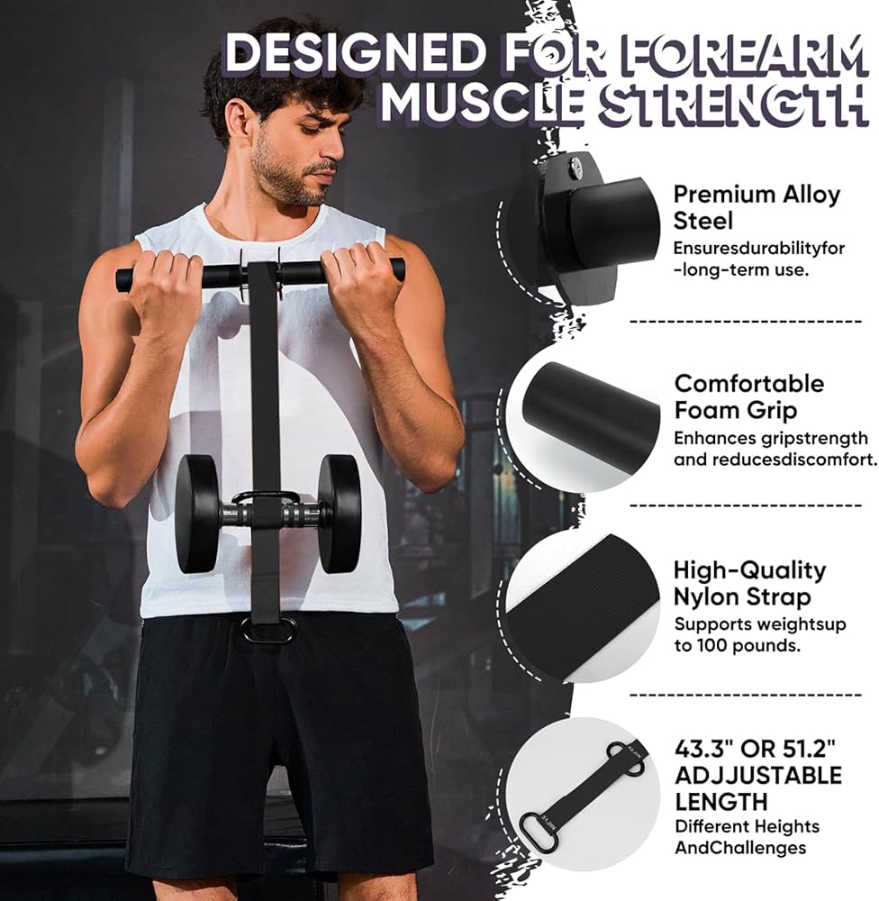 Forearm Strengthener and Wrist Roller Ultra Strong Nylon Webbing, Forearm Exerciser