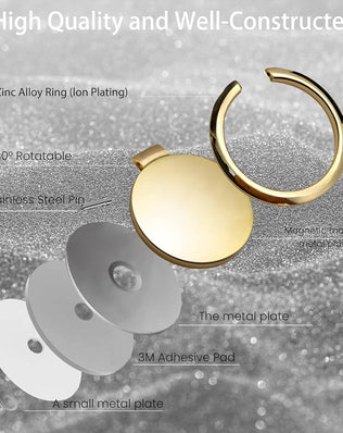 Problems Solved gold phone ring holder stand with finger grip and kickstand on a phone case, providing secure grip and hands-free support.