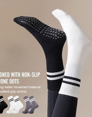 Problems Solved non-slip yoga socks for women, anti-skid long socks suitable for yoga, barre, ballet, and dance activities.