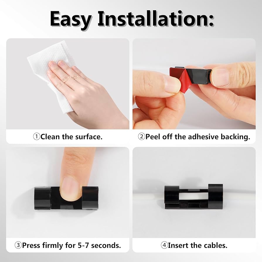 40 Pack Cable Clips Wire Management Home Office Adhesive Cable