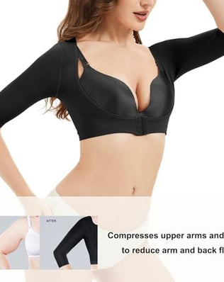 Problems Solved women's arm shaper with compression sleeves, post-surgical slimming support, shown on a model's arm.