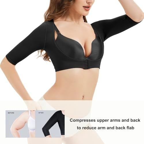 Problems Solved women's arm shaper with compression sleeves, post-surgical slimming support, shown on a model's arm.