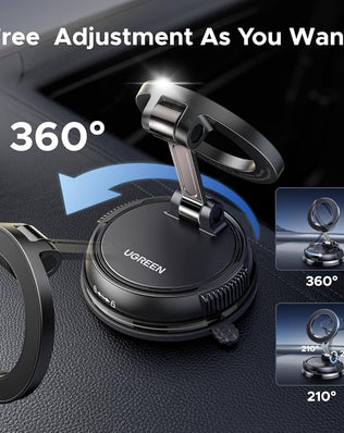 Problems Solved UGREEN MagSafe car mount with suction cup and 360° magnetic phone holder for secure vehicle mounting.