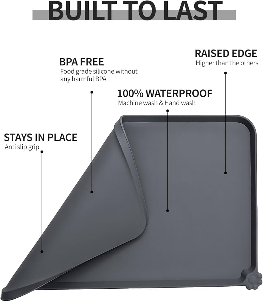 Silicone Pet Feeding Mat, Waterproof Dog Cat Food Mat with Raised Edges