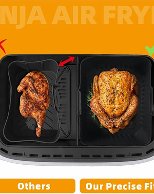 Silicone liners for Ninja AF500UK 10L dual air fryer, black, flexible silicone accessories for easy cooking and cleaning.