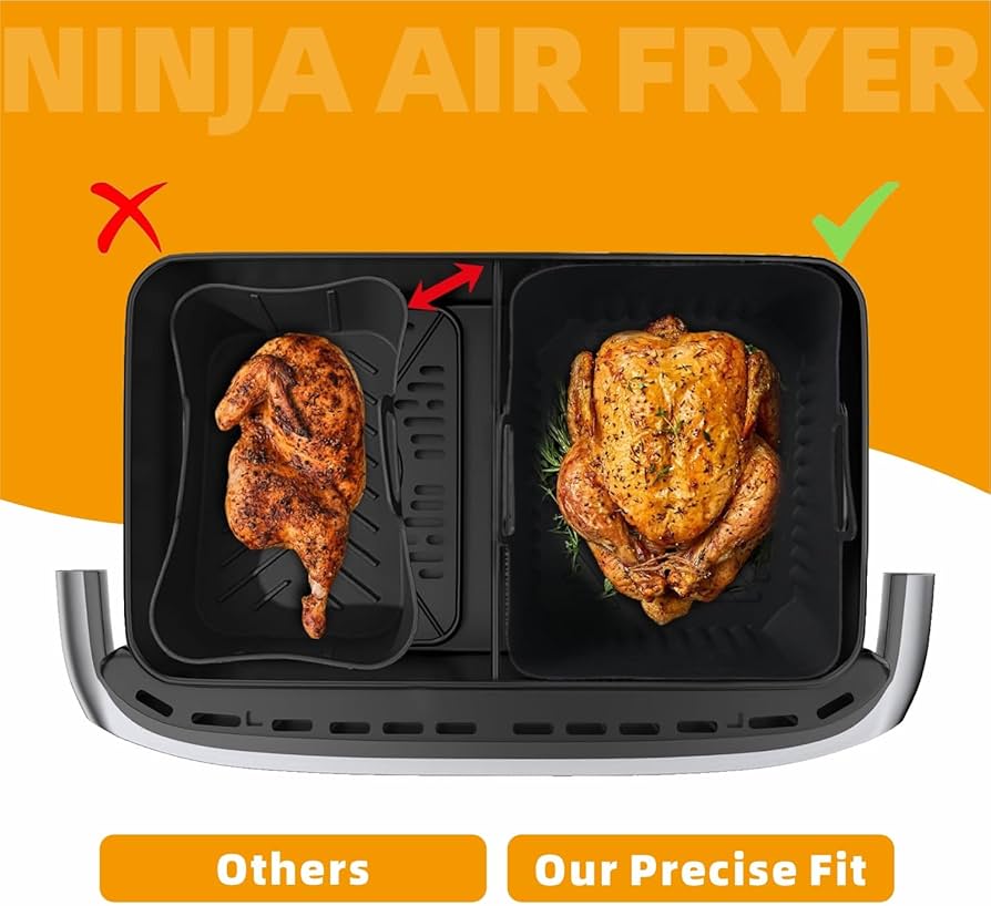 Silicone liners for Ninja AF500UK 10L dual air fryer, black, flexible silicone accessories for easy cooking and cleaning.