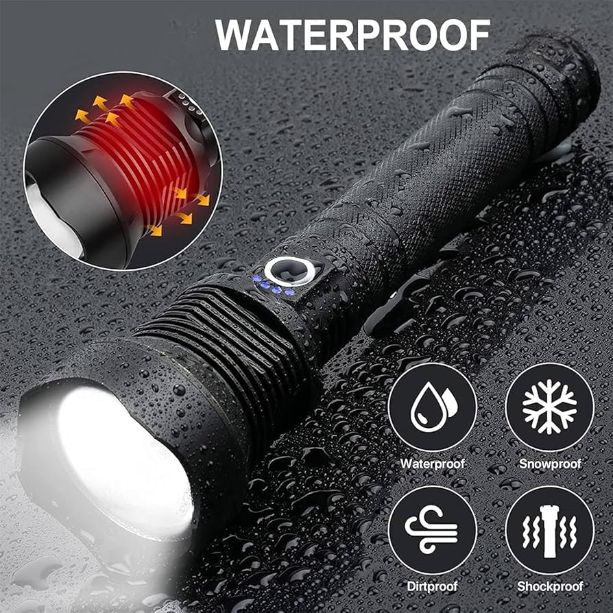 Problems Solved rechargeable LED flashlight with high lumens XHP90.2, super bright tactical flashlight with durable design.