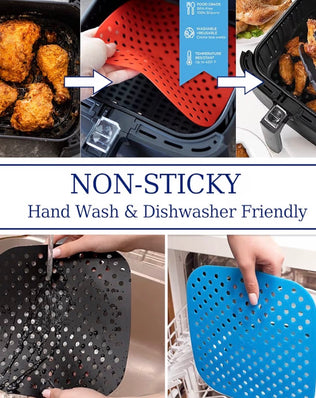 Problems Solved 8.5 inch square reusable silicone air fryer liners, non-stick and heat-resistant, ideal for easy cleaning and cooking.