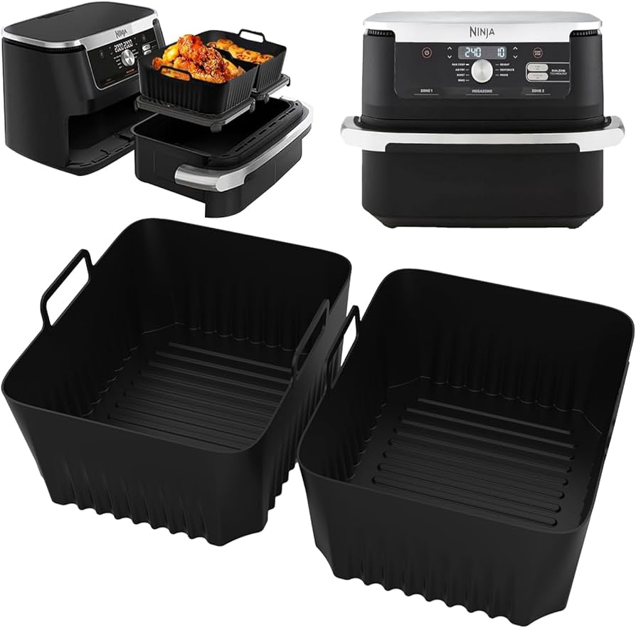 Silicone liners for Ninja AF500UK dual air fryer, 10L size, by Problems Solved, flexible non-stick accessories for air fryers.