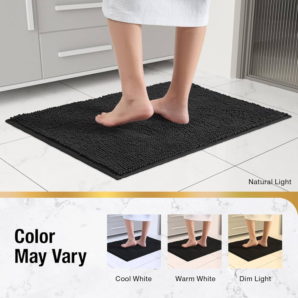 Non-slip anti-mould bath mat by Problems Solved, 60x40cm ultra-soft, super absorbent bathroom mat with textured surface.