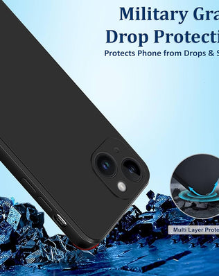Liquid silicone case for iPhone 14 Plus by Problems Solved, showing smooth, flexible, and protective design in black.