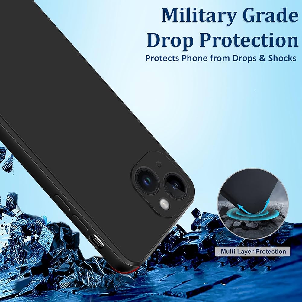 Liquid silicone case for iPhone 14 Plus by Problems Solved, showing smooth, flexible, and protective design in black.