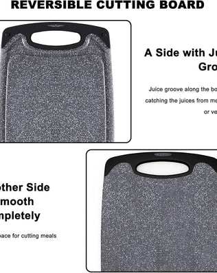 Problems Solved chopping boards set featuring multiple cutting boards of various sizes for kitchen prep and food safety.