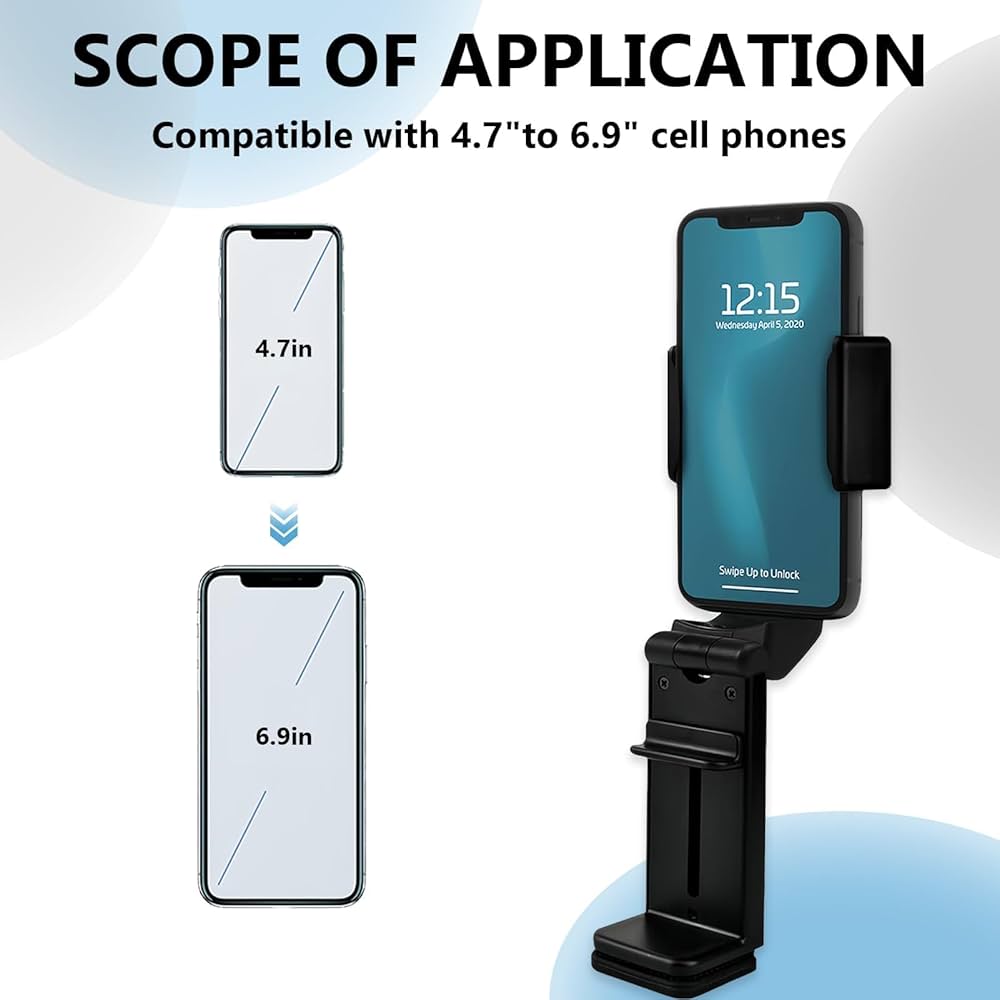 Problems Solved airplane in flight phone holder with 360° rotating clamp, universal adjustable mount for secure in-flight device use.