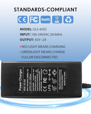 Problems Solved 42V 2A electric scooter charger for Xiaomi M365, Pro, Pro 2, and Xiaomi 3 models, shown plugged into a power outlet.