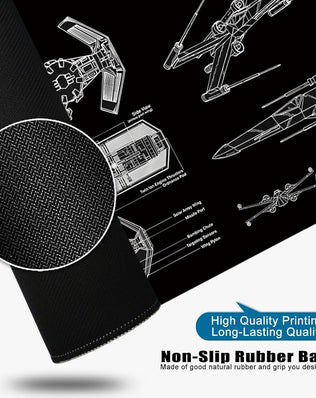 Large black gaming mouse mat from Problems Solved, XL desk pad measuring 31.5x11.8 inches with a smooth surface for gaming and work.