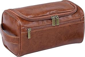 Leather Toiletry Bag for Men, Dark Brown Wash Bag for Travel, Gym & Shaving