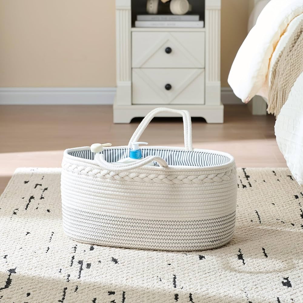 luxury little Nappy Caddy Organiser, Large - Cotton Rope Baby Diaper Organiser