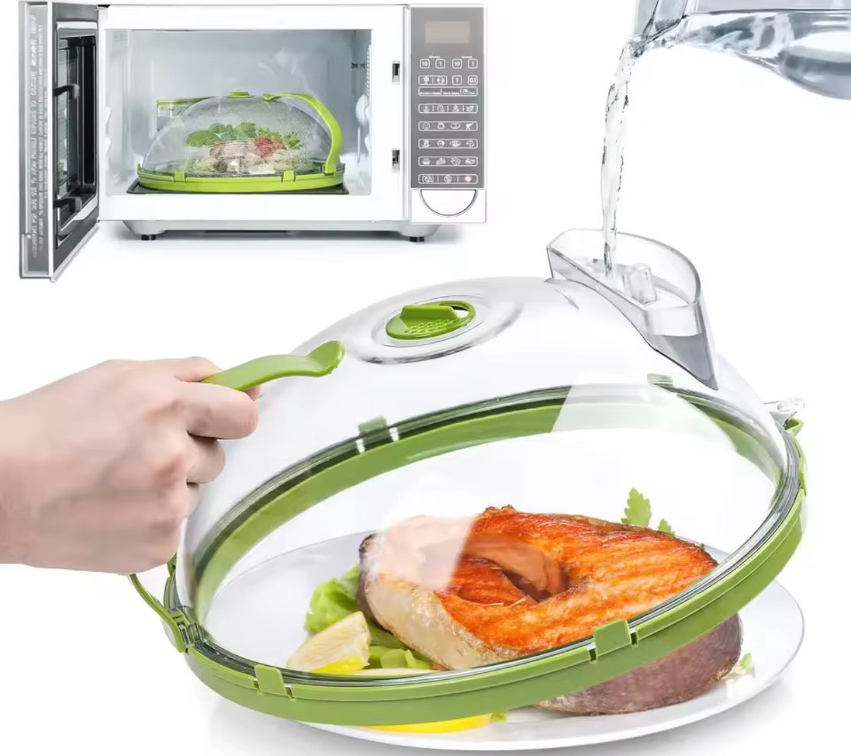 Microwave Cover for Food Clear Microwave Splatter Cover with Water Steamer and Handle