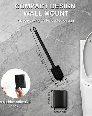 Toilet Brush and Holder with Flat Flexible Silcone Head & Durable and Flexible Bristles