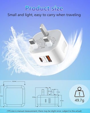 Problems Solved USB C 20W fast charger plug for iPhone, UK power adapter with USB C connector and compact design.