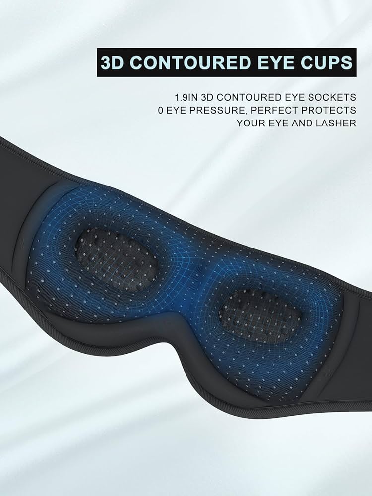 LC-dolida Bluetooth sleep mask headphones in black with 3D deep eye contour for complete blackout and comfort.