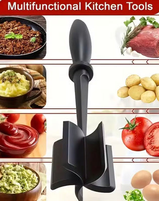 Problems Solved meat chopper and shredder with heat-resistant handle for efficient meat preparation in the kitchen.